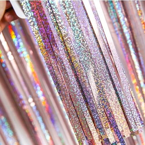 100*200cm Pink Laser Shiny Metallic Foil Fringe Rain Curtains for Wedding Birthday babyshower Party Background backdrop