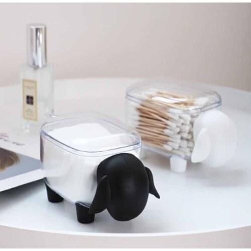 Tidyups Mini Plastic Cotton Swab Storage Box Cute Sheep Dust-proof Cosmetic Cotton Storage Box Household Desktop Organizer