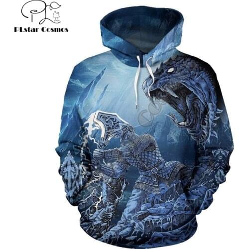 Viking - Thor Vs Midgard Serpent Printed 3D hoodies Men/Women Harajuku Fashion hooded Sweatshirt Casual Zip-Up Hoodie WJ011