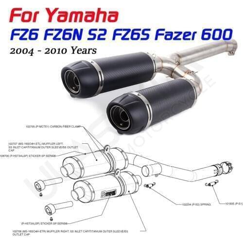 FZ6S FZ6N Motorcycle Carbon Fiber Exhaust Muffler Middle Pipe Full System Slip On For Yamaha FZ-6N FZ-6S FZ6 FZ600