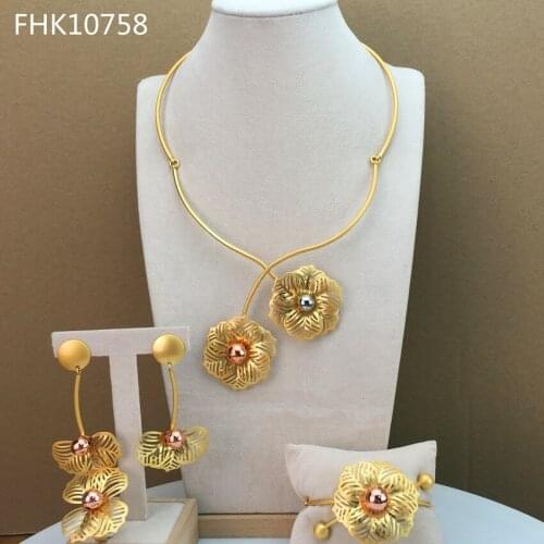 Yuminglai Flower Design Jewelries Three Tones Afrian Luxury Jewelry Set for Women FHK10758