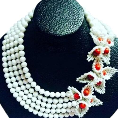 Dudo Jewelry 5 Layers White Crystal Balls Handmade Craft Flowers Jewellery Set 2020 Pretty Design For African Ladies Free Ship