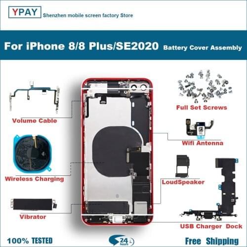 For iPhone 8 8Plus Battery Back Cover+ Middle Chassis Frame+SIM Tray + Side Key Parts Rear+flexible cable Housing Case Assembly