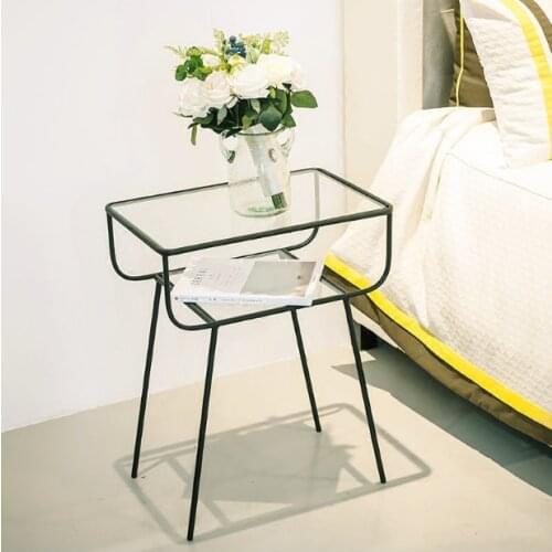 Iron square table home decoration glass coffee table wrought iron bedside cabinet storage cabinet tempered glass coffee table
