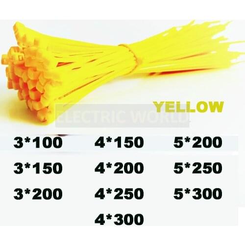 Yellow 100pcs Cable Ties Self-Locking Nylon Wire Cable Zip Ties 2.5x100 3.5x100 Organiser Fasten Cable