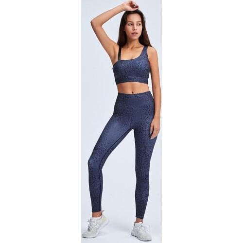 Womens Yoga Suit Sportswear Oblique Shoulder Bra Leggings Leopard Print Workout Clothes Gym Running Sports Set Female Buttocks