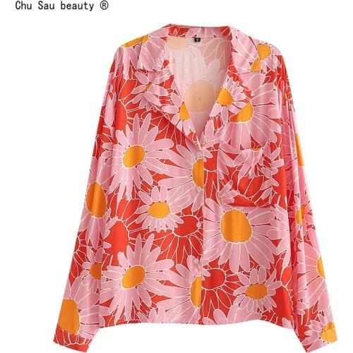 2021 Early Autumn New Holiday Style Vintage Floral Printed Lapel Loose Long-Sleeve Fashion Watermarked Rayon Shirt Women Boho