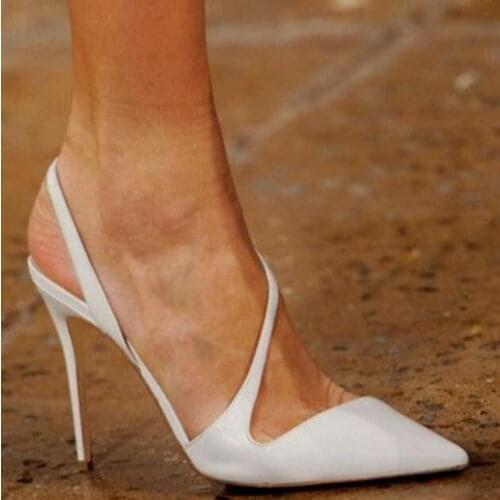 Womens High Heels Elegant White Wedding Shoes Sexy Pointed Toe Slingback Summer Party Shoes Stiletto Pumps Real Photos 2019