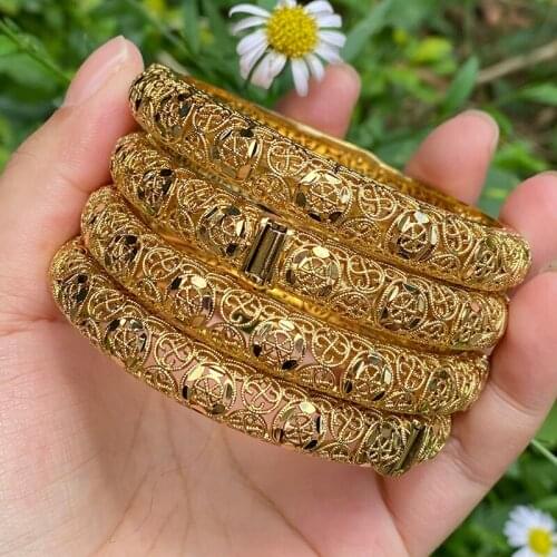 24K Bangles Ethiopian Africa Fashion Gold Color Bangles For Women Saudi Arabia Bride Wedding Dubai Bracelet Jewelry Gifts