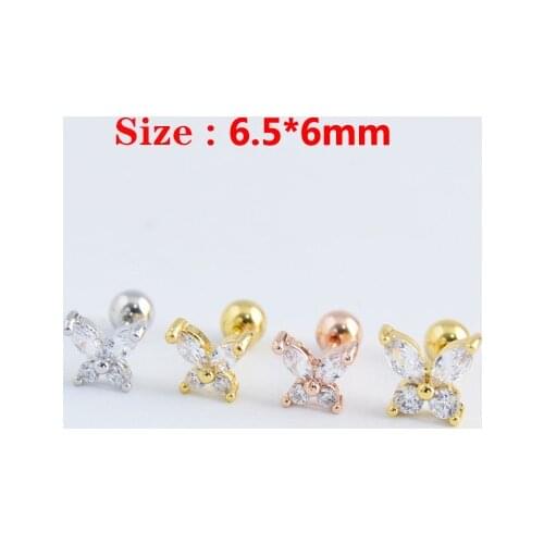 1pcs Minimalist Cute Butterfly Spiral Ball Studs Earrings With Clear Zircon For Women Mini Small Fashion Ear Piercing Jewelry