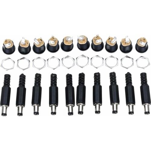 10 Pair 12V 3A Plastic Male Plug 9mm Hole + Female Socket Panel Mount Jack DC Connector 12mm Hole Electrical Supplies