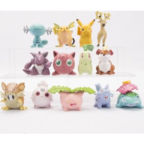 13PCS/Lot 3-5cm Totodile Geodude Pidgeot Chikorita Pikachu Pokemon Action Figure Model Collection Toys for Children