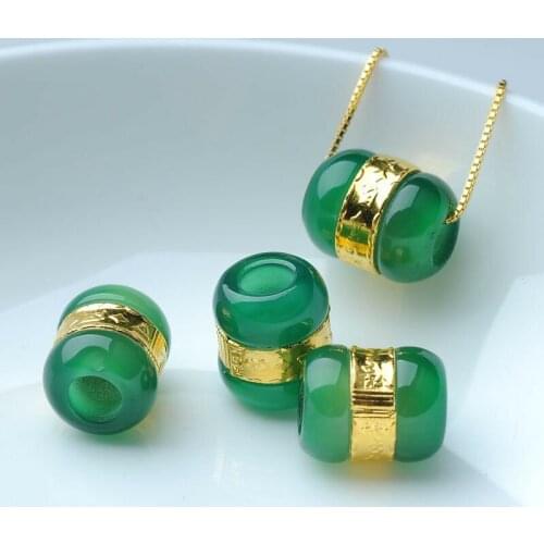 2pcs New Fine Green Jade 8k Yellow Gold Pendant Lucky Chalcedony