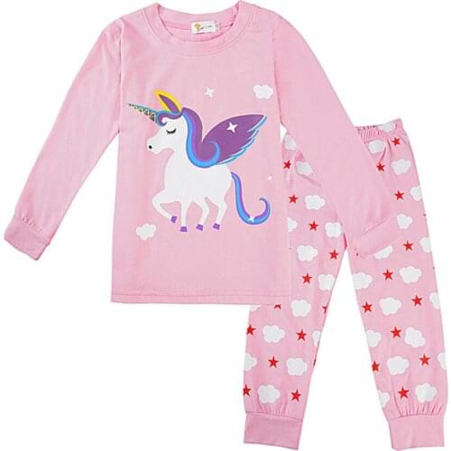 2021 Children Clothes Cartoon Unicorn Pyjamas For Girls Boys Autumn Long Sleeved Home Suit Baby Girls Clothes 2-8 Years
