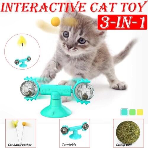 3-In-1 Interactive Cat Toys Funny Turntable Teasing Interactive Puzzle Cat Ball/Feather Turntable Teasing Pet Cat Supplies