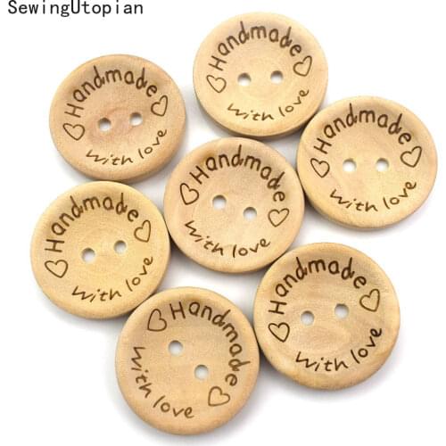 50PCS/lot Natural Color Wooden Buttons Handmade Love Letter Wood Button Craft DIY Baby Apparel Accessories