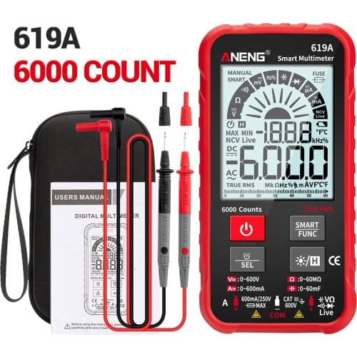 ANENG 619A Digital Multimeter Professional AC/DC Currents Voltage Testers True RMS 6000 Counts Analog Bar Multimetro NCV Meter
