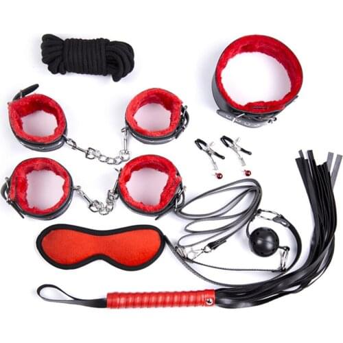 DOMI High Quality 8pcs/set Black and Red Plush PU Leather Couple Bdsm Bondage For Adult G