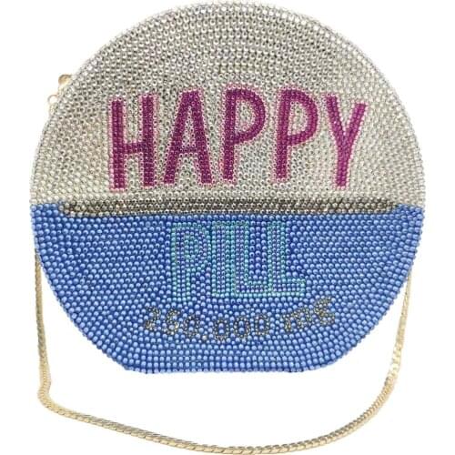 Boutique De FGG Novelty Handset Diamond Designer Minaudiere Handbags Happy-Pill Women Crystal Clutch Evening Bags Party Purses