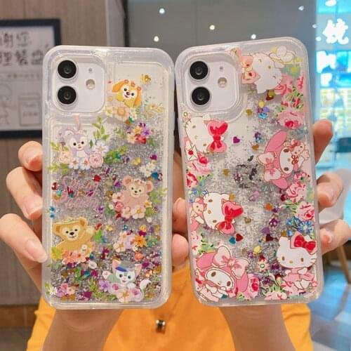 Japanese Cute Cartoon Animal Phone Case For iPhone 12Pro 11Pro Max 7 8 Plus X XR XS Max Glitter Liquid Quicksand Soft Back Cover