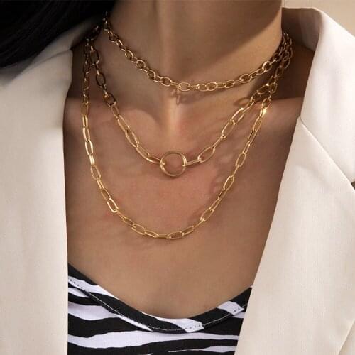 DIEZI Multilayer Simple Gold Silver Color Chunky Chain Necklace Hip Hop Punk Geometric Choker Collares Necklaces for Women Men