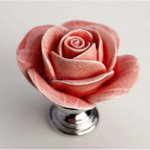 Fashionn pastorale Rose ceramic Dresser pull silver Drawer Knob Pull Creative Cabinet Knobs chrome furniture Hardware handle