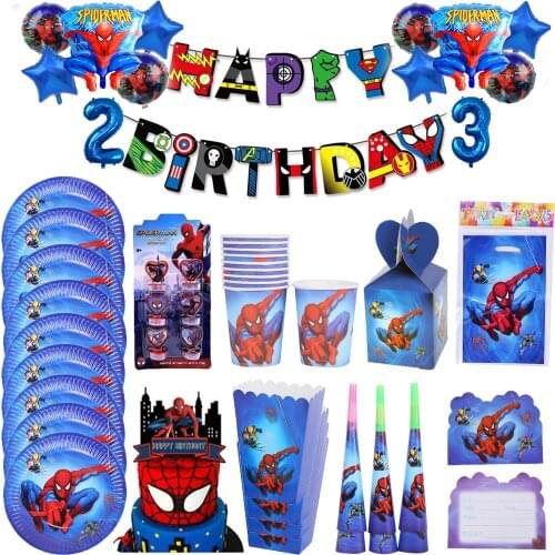 Spiderman Birthday Party Decoration Paper Plate Cup Napkin Banner/Flag Candy Box Straw Tableware Set Baby Shower Party Supplies