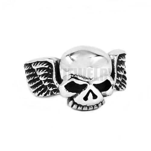 Wholesale Gothic Skull Wings Biker Ring Stainless Steel Jewelry Fashion Wings Skull Motor Biker Women Men Ring SWR0515