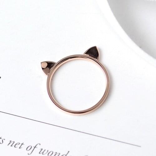 YUN RUO Simple Cat Ears Finger Ring Rose Gold Color Fashion Titanium Steel Jewelry Birthday Gift Woman Never Fade Drop Shipping
