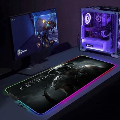 The Elder Scrolls V Skyrim RGB Mouse Pad Gaming Computer Large Mousepad Backlit XXL Mouse Pads LED Gamer Mause Carpet Desk Mat