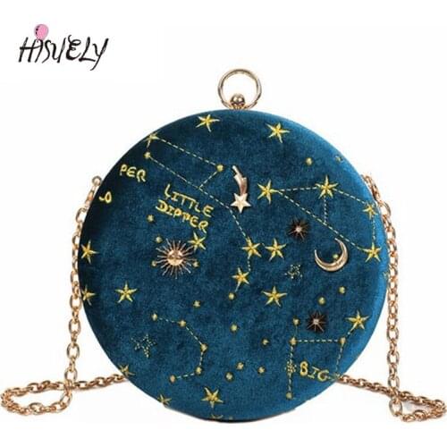 Round Handbag Starry sky Circular Fashion Suede Shoulder Bag Chain belt Womens Crossbody Messenger Bag Ladies Purse Female Q4