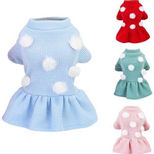 Cute Pet Dog Dress Autumn And Winter Korean Style Fashionable Sweater Small And Medium Dogs Girls Warm Teddy Princess Dress