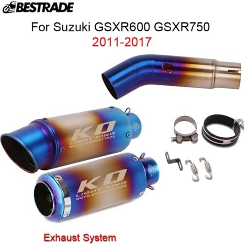 Motorcycle Exhaust System Blue Color 51mm Muffler Connect Middle Link Pipe For Suzuki GSXR600 GSXR750 2011-2017 Stainless Steel