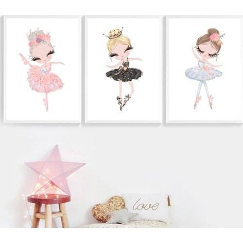 Wall Art Home Decor Painting Nordic Canvas Cute Little Ballet Girl Fresh Pictures Modern Printed Poster For Living Room