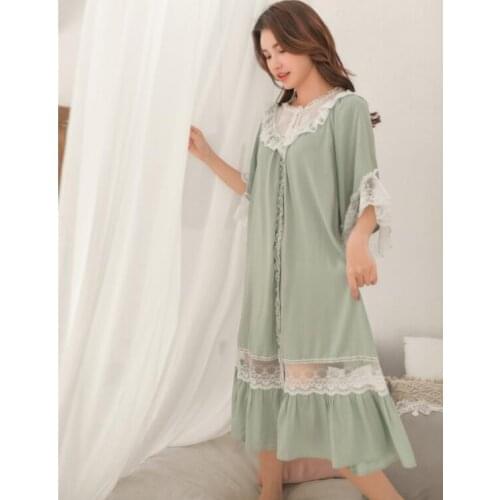 Sleepwear Nightgown 2019 New Princess Woman cotton Night Sleeping Dress Sexy Pink Summer Spring Lace Sleepshirt Dress