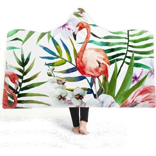 Hooded Blanket 3D Flamingo Girls Women Sherpa Fleece Hoodie Blanket green tropical Microfiber Throw Blanket Birthday gift