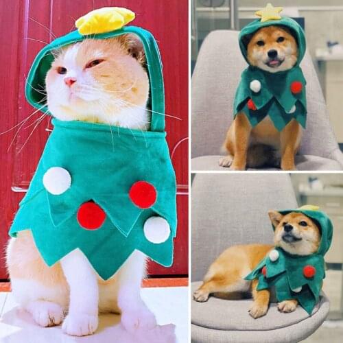 Cat Clothes Christmas Tree Shawl Clothes Adjustable Breathable Cat Costume Pet Clothes Dressing Up Cat Party Costume Suit