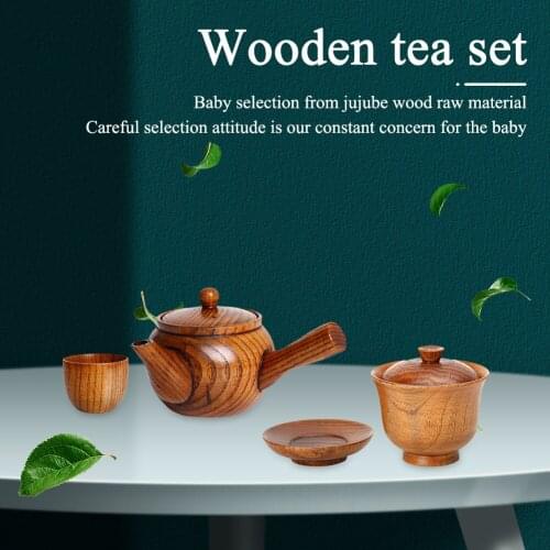 Top Quality Dropshipping Wooden Tea Pot with Lid and Filter Unbreakable Wood Tea Cup Gaiwan Kung Fu Tea Set Tea Cup Set