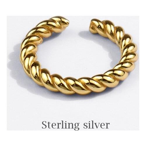 Real 925 Sterling Silver Simple Cross Creative Gold Color Bump Weaving Thread Adjustable Size Open Rings For Women Lover SR223