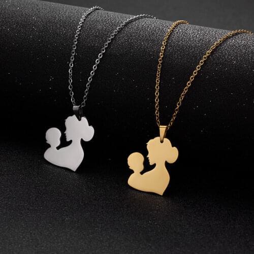 Stainless Steel Heart Mom Baby Wife Pendant Necklace For Women Personality Mothers Day Jewelry Gift Child Boy Chain Choker