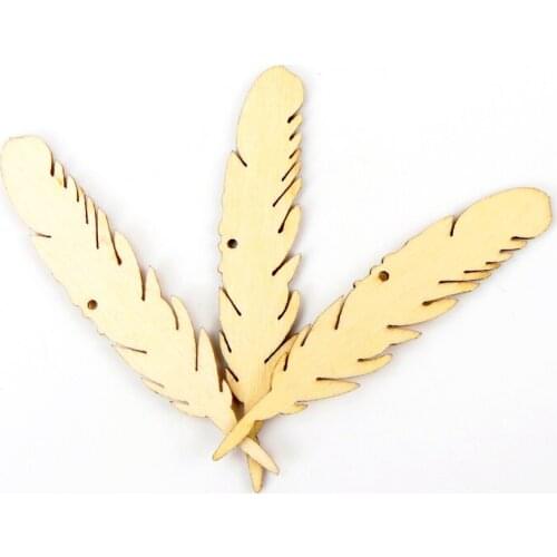 Feather Wooden Pattern Scrapbooking Painting Collection Craft for Handmade Accessory Home Decorate DIY 80x16mm 5pcs MZ186-TO