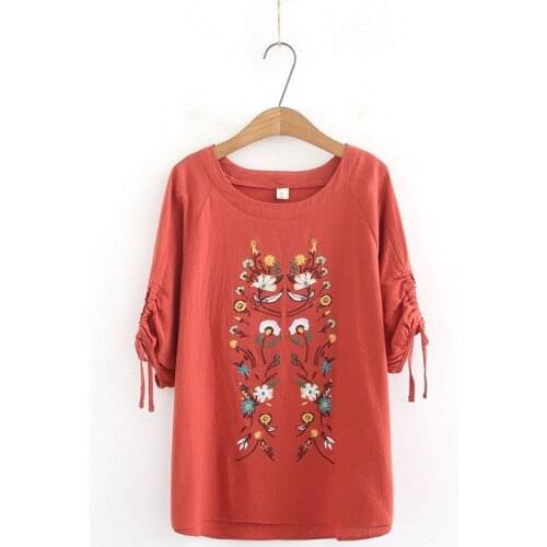 Plus Size 4XL Womens Casual Short Sleeve t Shirts Sweet Embroidery Tops