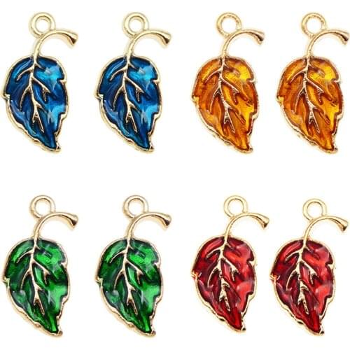 4/12PCS New Enamel Leaf Charms Red Blue Green Mix Color Alloy Leaves Pendant For Women Jewelry Making Accessory Craft DIY
