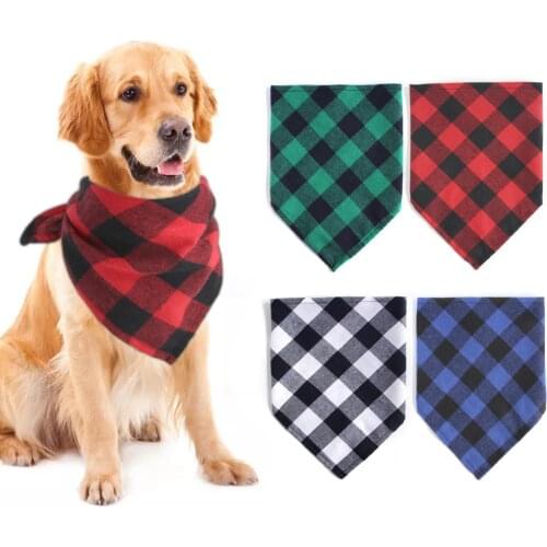Pet Neckerchief Cat Dog Plaid Print Triangle Scarf Bow Ties Collar Puppy Cotton Bandana Bibs Saliva Towel Accessories