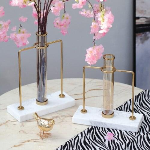 Modern White Natural Marble Personality Glass Test Tube Art Flower Countertop Vase Tabletop Plants Home Bonsai Decor Ornaments