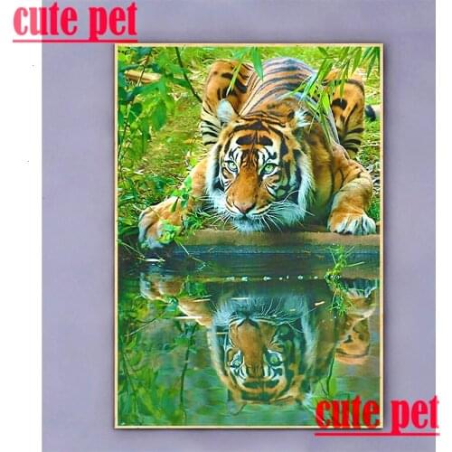 Rhinestone DIY handmade tiger 5D diamond animal cross stitch Mosaic home decorative art painting square drill round diamond