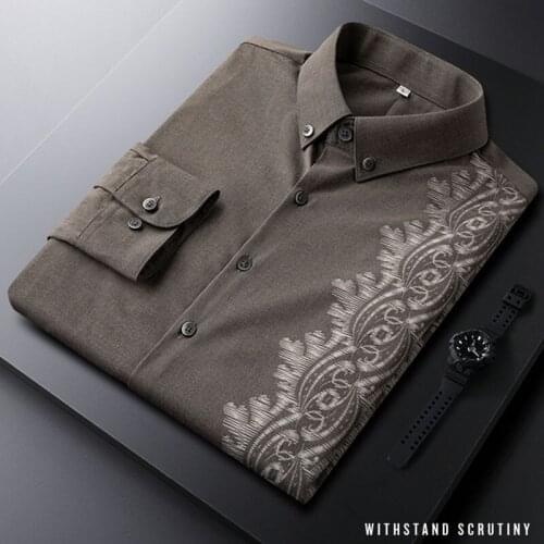Light luxury personalized printing mens shirt long-sleeved slim fit handsome 2021 new handsome non-iron inch shirt