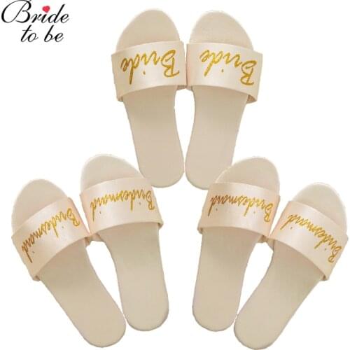 3 Pairs/Set Satin Slippers for Bachelorette Party Team Bridal Bridesmaid Gift Shining HOT STAMPING Slipper for Wedding Decor