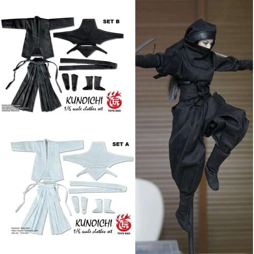TOYSDAO 1/6 Female Japanese Ninja Suit Set Black/White Color Clothes Outfit TDA-04 for 12'' Action Figure