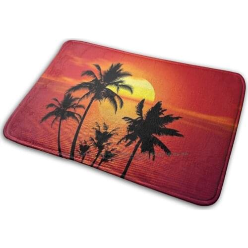 Tropical Summer Sunset Mat Rug Carpet Anti-Slip Bedroom Entrance Door Mat Tropical Summer Sunset Beach Island Vacation Holiday